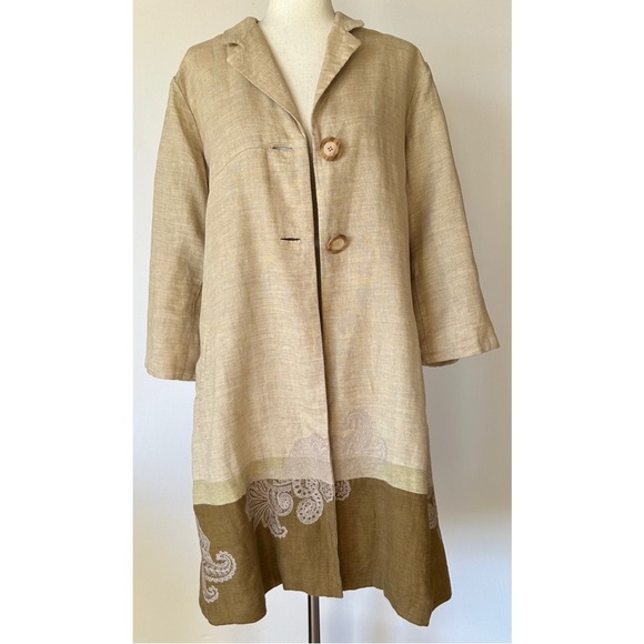 J Jill Embroidered Linen Duster Jacket Coat Lagenlook Size Medium Tall - Picture 2 of 15